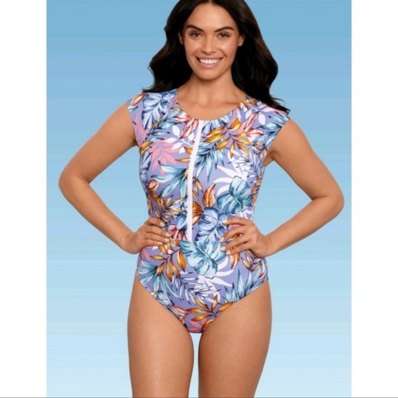 Beach Betty By Miracle Brands Slimming Control Zip-Front Cap Sleeve One … - Picture 1 of 11